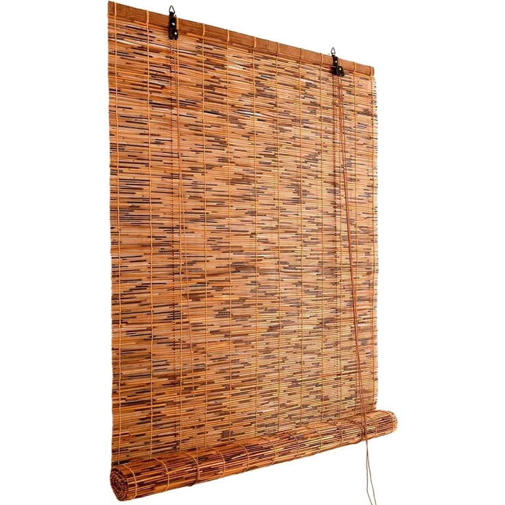 Coradoma Raffrollo Bambus Rollo aus Schilfrohr Sicht- & Sonnenschutz für Fenster, Balkon, Wandmontage mit Ösenhaken, Handgefertigtes Bambusrollo, Jalousie für Fenster in vielen Größen