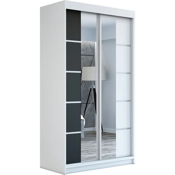 Schwebetürenschrank ERA 2-türig Schrank 120 cm (mit Spiegel) Farbe: Weiß , schwarz