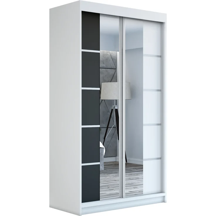 Schwebetürenschrank ERA 2-türig Schrank 120 cm (mit Spiegel) Farbe: Weiß , schwarz – Bild 1