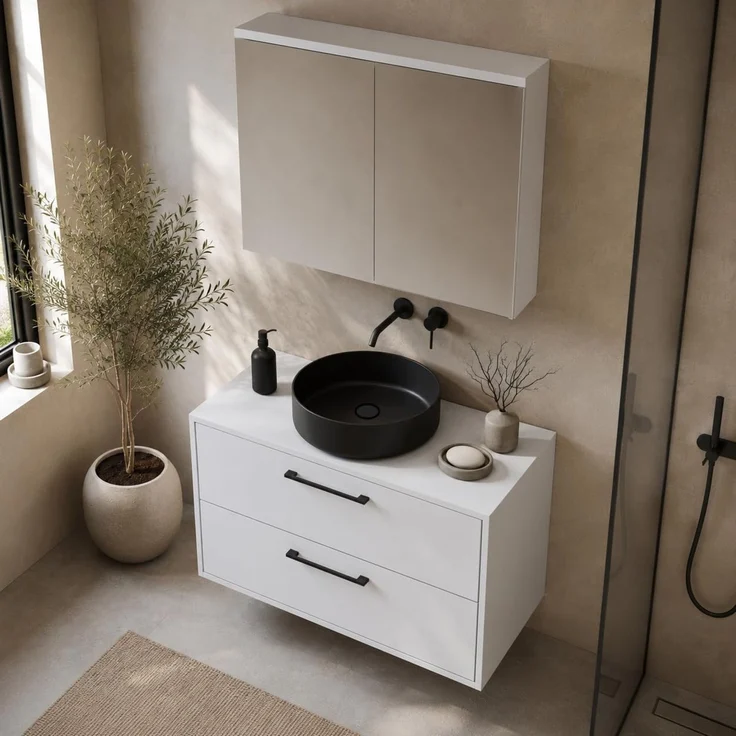 Badplaats Waschtischunterschrank Florence 80 x 46 cm - Matt Weiß - mit Spiegelschrank – Bild 5