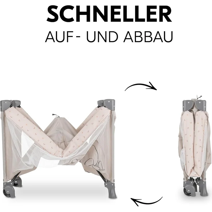hauck Kinderreisebett Dream N Play Go mit Spielbogen, Rollen und Transporttasche, Klein Zusammenklappbar, Baby Reisebett Kleinkind ab Geburt bis 15 kg (Disney Pooh Rainbow Beige) – Bild 5