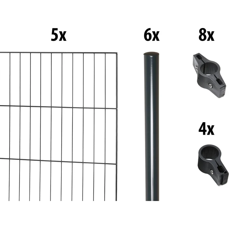 Garden 'N' More Einzelstabmattenzaun Set mit Rundpfosten, 75 cm hoch, anthrazit, 5 Elemente für 10 m, 6 Pfosten – Bild 2