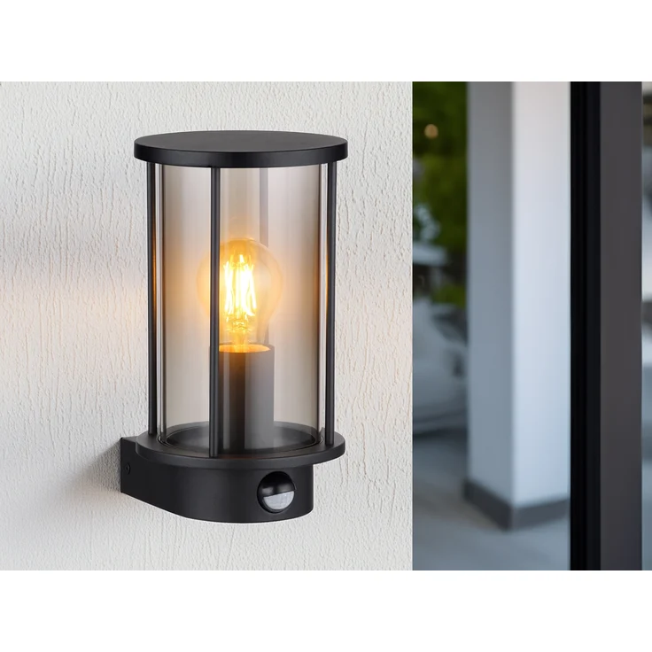 Außenwandleuchte GRACEY aus Edelstahl mit Bewegungsmelder & Rauchglas, H: 25cm – Bild 1