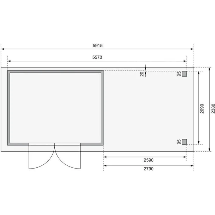 Gartenhaus Askola 4 - 302x217 cm plus Anbaudach 2,80m mit Wänden, 19 mm naturbelassen, Karibu – Bild 3