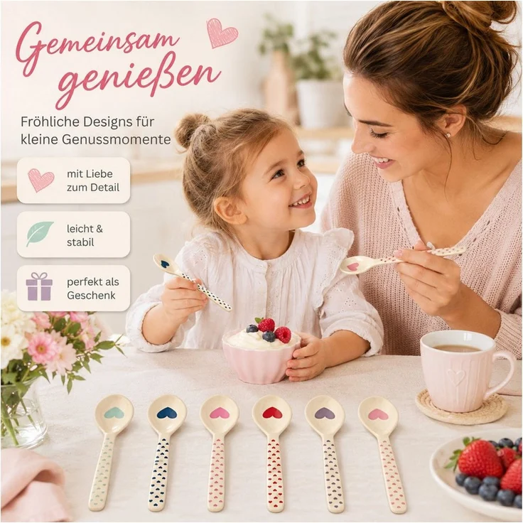 rice Teelöffel RICE Teelöffel Herz Print 6er Set Melamin bunt 14 cm (6 Stück), Herz Muster – Bild 4