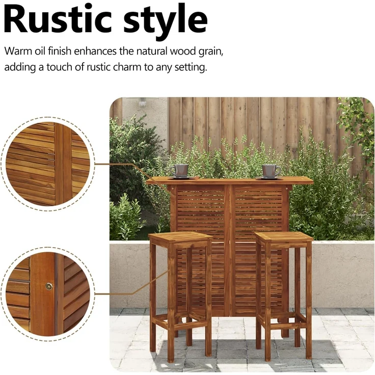 vidaXL Bartisch und Stuhl-Set 3-tlg. Akazienholz Massiv [44008] – Bild 6