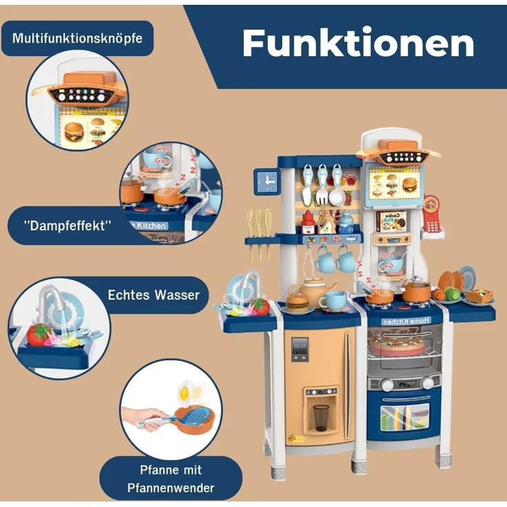 Coemo Kinderküche Susi Spielküche mit 38 tlg. Zubehör Farbe Blau – Bild 3
