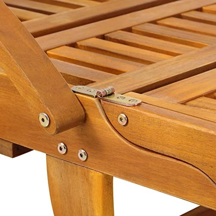 Casaria® 2X Sonnenliege Holz Klappbar 320kg Belastbarkeit Tisch Fuß- und Rückenteil variierbar Räder Ablage Garten Balkon Terrasse Gartenliege Akazie – Bild 7