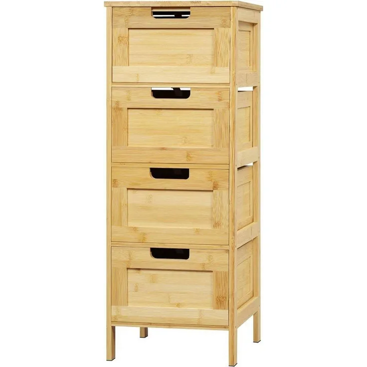 EUGAD Badkommode (1 St), Badschrank Bambus, mit 4 Schubladen, 30x80x30 cm