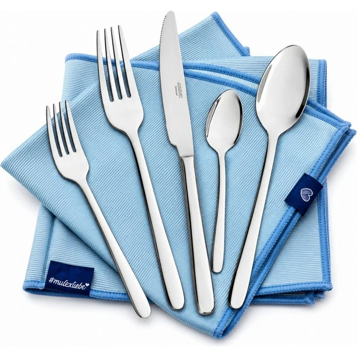 Mulex Besteck-Set Modica, Besteckset mit 3 Multifunktionstüchern (63-tlg), 12 Personen, Edelstahl 18/0, Zeitlos elegantes Besteck mit schlanker Form und edler Optik – Bild 1