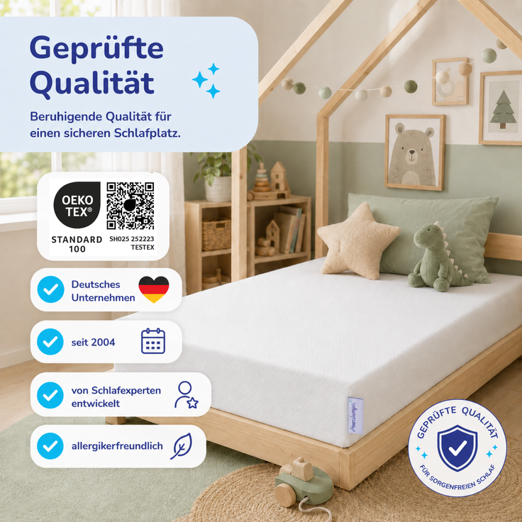 Arensberger Kindermatratze Babymatratze NORA | 70x140cm | Bezug waschbar & abnehmbar | punktelastischer Gelschaum | Jugendmatratze, allergikerfreundlich premium Bezug – Bild 8