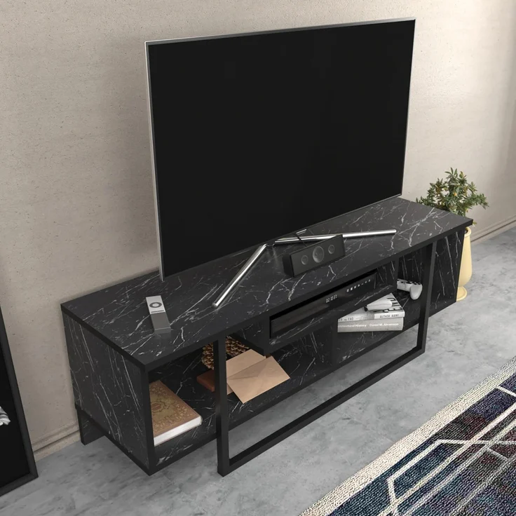 Hanah Home Stylish Black TV Stand, 120 x 35.2 x 40.2 cm | 100% Melamine Coated Particle Board, 18 mm Thick | Modern Design for Living Room & Entertainment Spaces – Bild 4