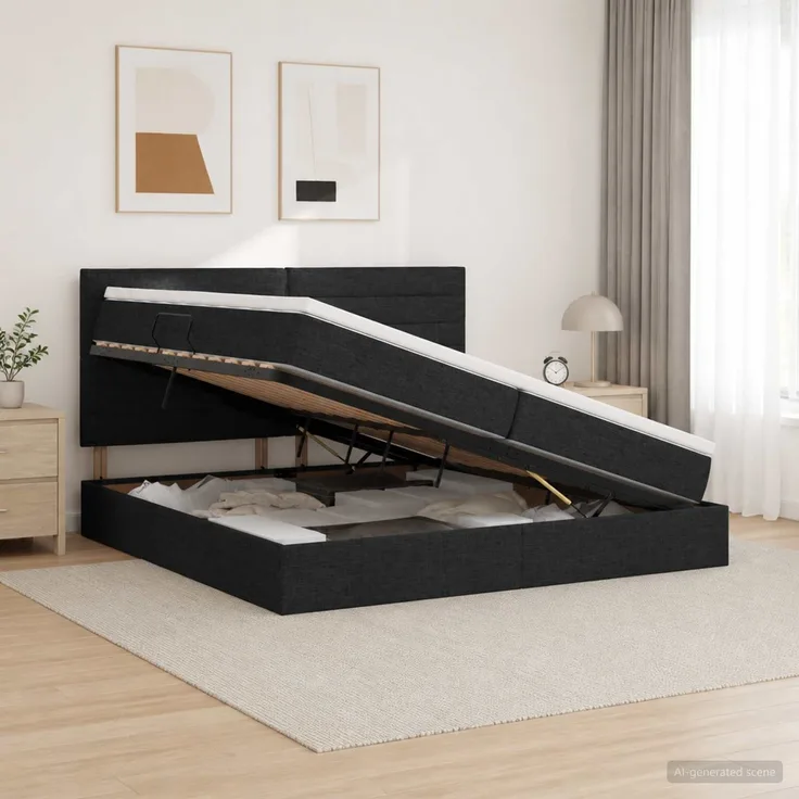 vidaXL Aufbewahrungsbett mit Matratze Schwarz 200 x 200 cm Stoff 3459464