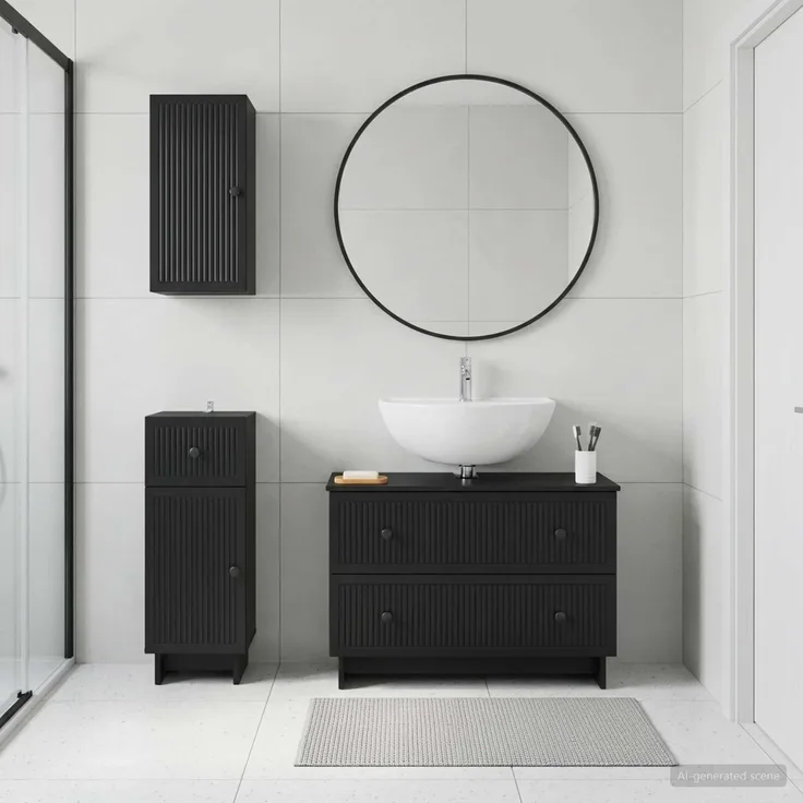 vidaXL 3-teiliges Badezimmer-Schranksystem EDE Schwarz Holzwerkstoff 3417739