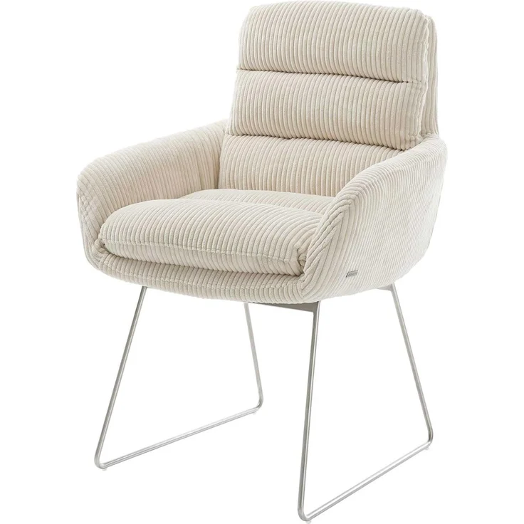 Esszimmerstuhl Abelia-Flex mit Armlehnen Cord Beige Kufengestell Edelstahl – Bild 1