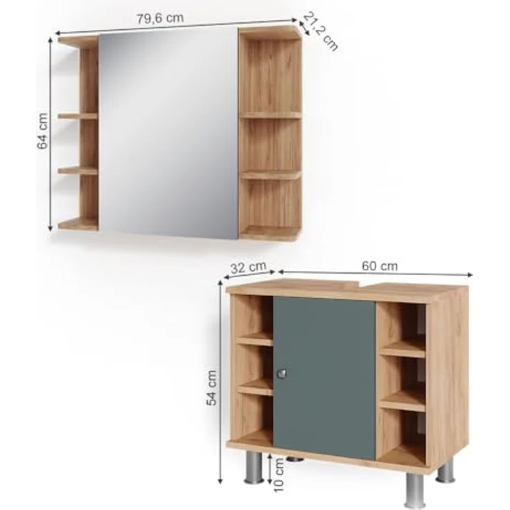 Badmöbel-Set Fynn Grün 2 Teile Vicco – Bild 4