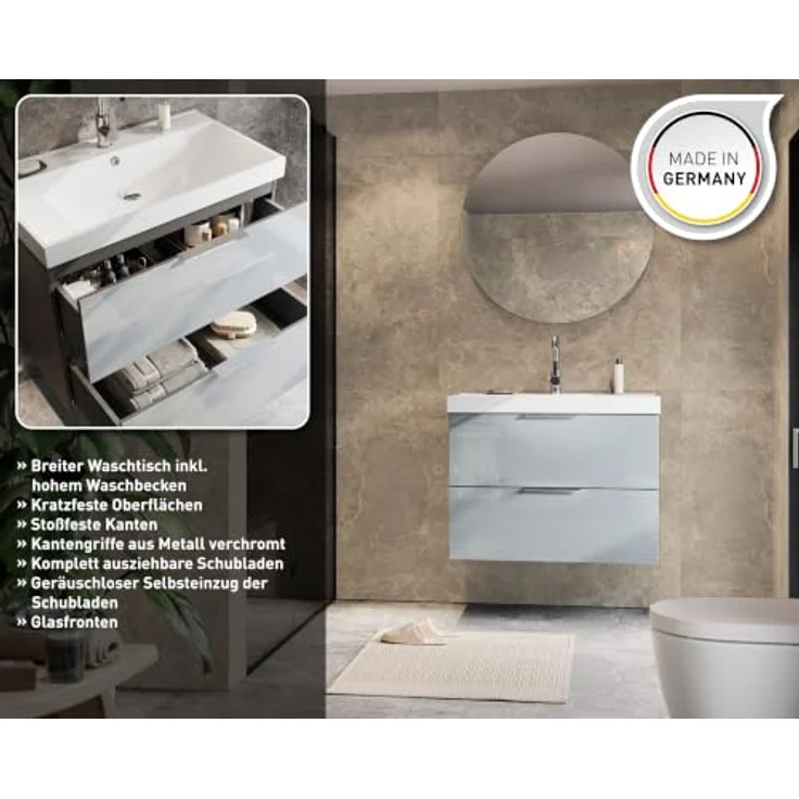 Germania Waschtisch inkl. Becken 9087-587 GW-CELANO, mit Zwei Schubladen, in Graphit/Silbergrau, 81 x 65 x 46 cm (BxHxT) – Bild 7