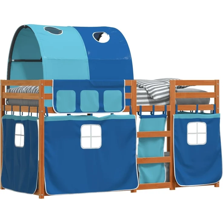 vidaXL Etagenbett mit Vorhängen Blau 90x200 cm Massivholz Kiefer 3284037 – Bild 2