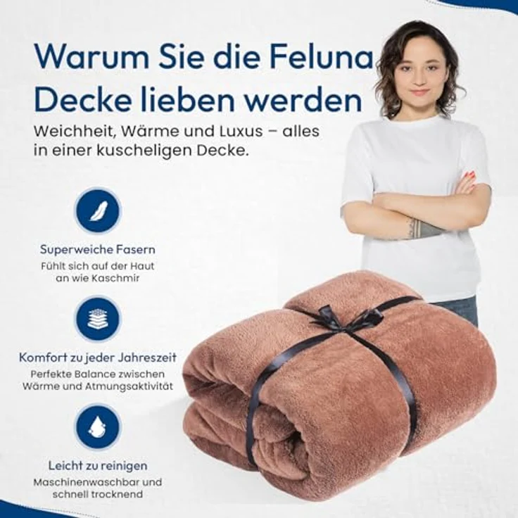 Wohndecke FELUNA Coral Fleece Kuscheldecke XXL – Superweicher Cashmere-Touch, Feluna, Tagesdecke Kaschmir-Touch 220 x 200 cm – Bild 9