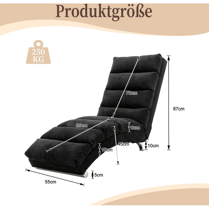 Relaxliege Massageliege Leinen Vibrationsfunktion Beige Grau Chaiselongue Wohnzimmer Sessel Lounge Sitzmöbel 250kg – Bild 10