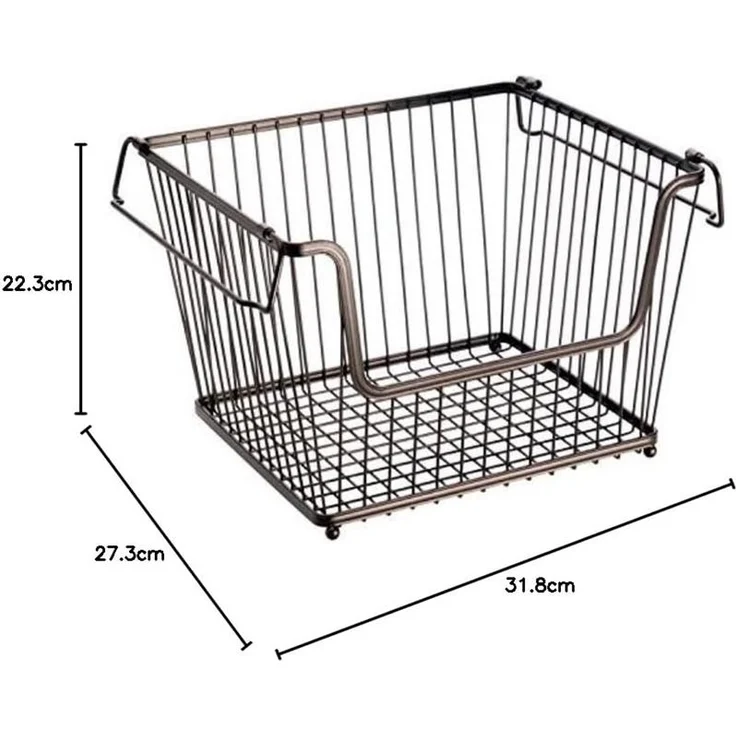mDesign Stapelkorb Gitterbox Aufbewahrungskorb Henkel Organizer Metall Bronze – Bild 2