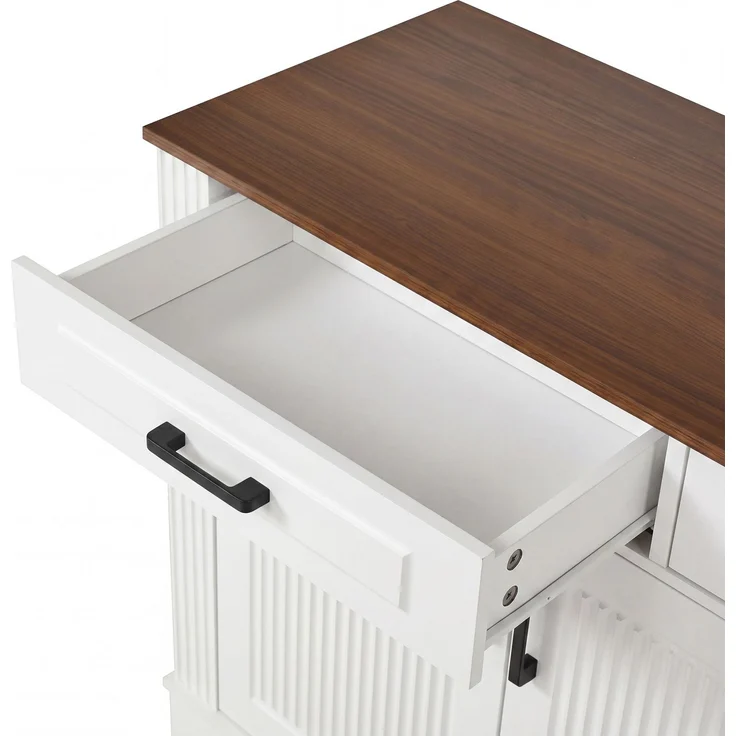 Merax Wohnzimmerschrank, Sideboard, 3D-vertikale Streifen, 3 Schubladen, 4Türen, Korpus aus MDF, Weiß – Bild 6