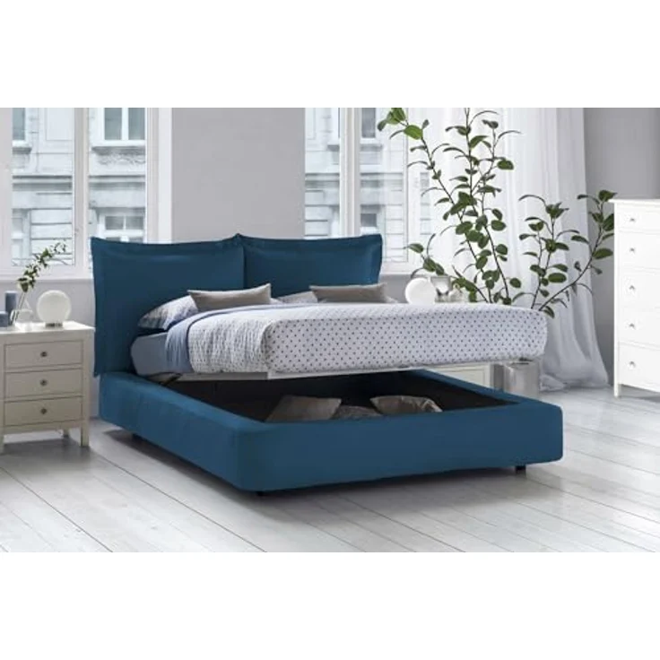 Talamo Italia - Cornelia Doppelbett, Bettkasten mit Stoffbezug, 100 % Made in Italy, Öffnung vorne, geeignet für Matratzen 160 x 190 cm, Blau – Bild 4