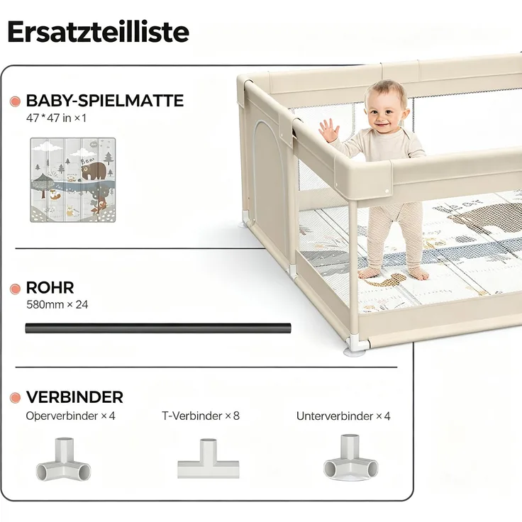 MC Star Laufstall Baby 120 x 120 cm, Sicherheits-Spielplatz mit Netzdesign und wendbarer, wasserdichter Matte