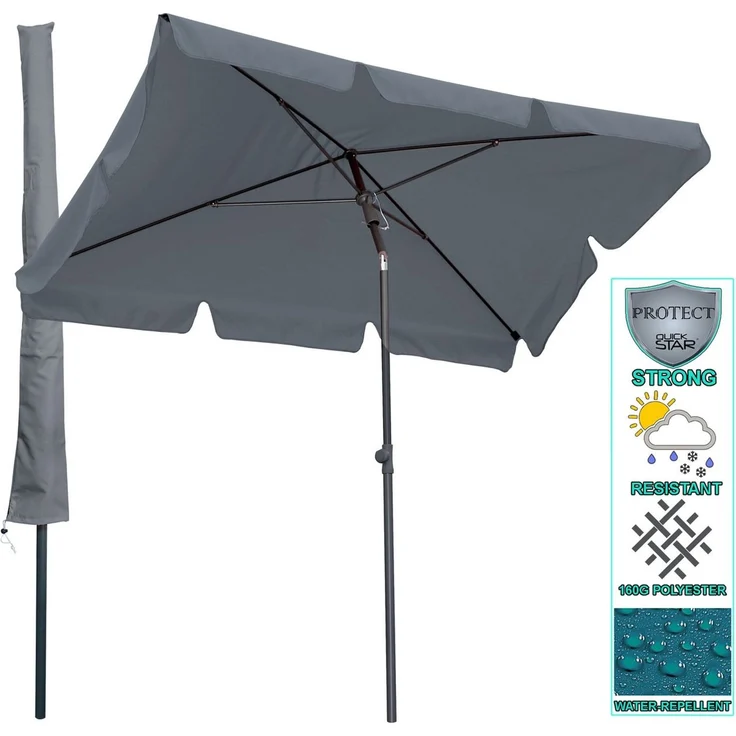 Quick Star Sonnenschirm Sonnenschirm 2x1,25m Rechteckig inklusiv Schutzhülle, LxB: 125x200 cm, Mit Schutzhülle, Abknickbar, Drehbar, Höhenverstellbar – Bild 1