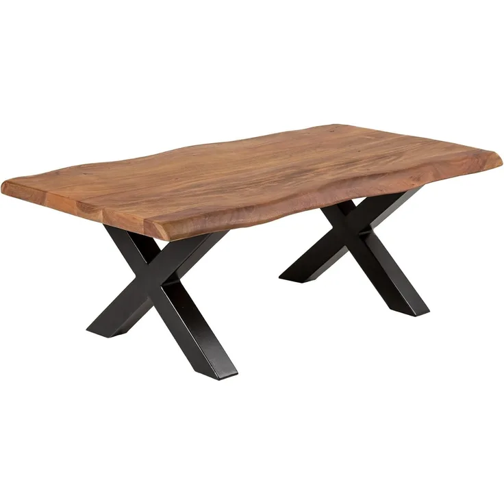 riess-ambiente Couchtisch MAMMUT 110cm braun / schwarz (Einzelartikel, 1-St), Wohnzimmer · Akazie-Massivholz · Baumkante · 3,5cm Platte · Metall