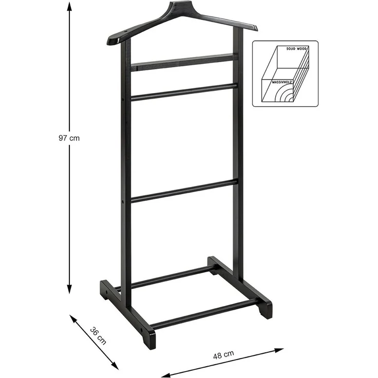Haku Herrendiener aus Bambus, schwarz lackiert, Scandinavian Design, Anzugständer/Kleiderbutler, 48x36x97 cm – Bild 6