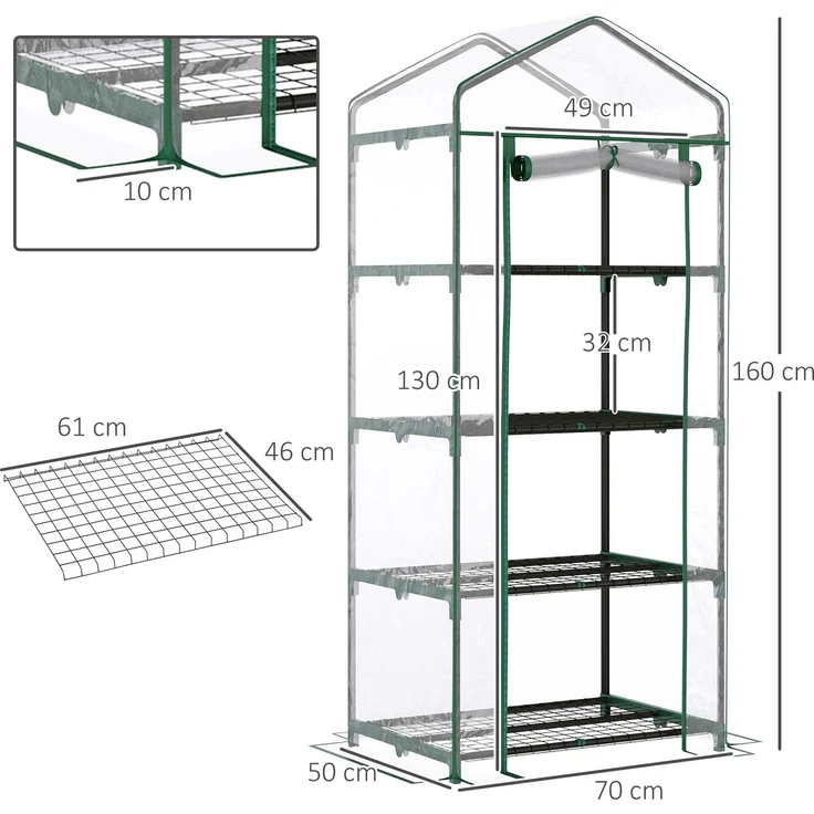 MELAYR, Gartengewächshaus mit 4 Ablagen, Balkongewächshaus, Verstärkte PVC-Plane, 70 x 49 x 8 cm, Transparent – Bild 5