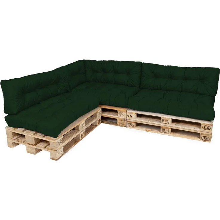 TexDeko® Garden Palettenkissen 120 x 80 x 18 cm wasserabweisend UV - beständig In- & Outdoor Premium Sitzkissen gesteppt Palettenauflage für Europaletten (7-TLG Set, Dunkelgrün) – Bild 1