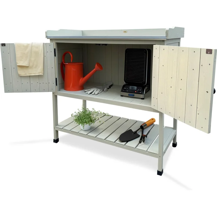 HABAU Pflanztisch mit Unterschrank und Ablage aus Holz, Grau, 98 x 48 x 97,5 cm – Bild 6