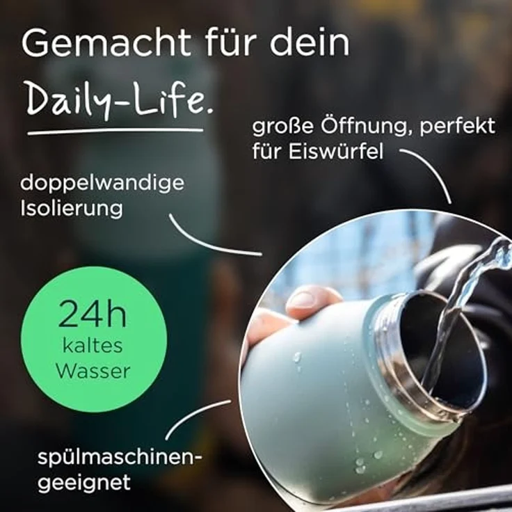 BRITA Trinkflasche BRITA LARQ Essential Filter Trinkflasche (1L) mit Strohhalm, Edelstahl Wasserflasche mit doppelwandiger Isolierung - hält 24h kalt – Bild 5