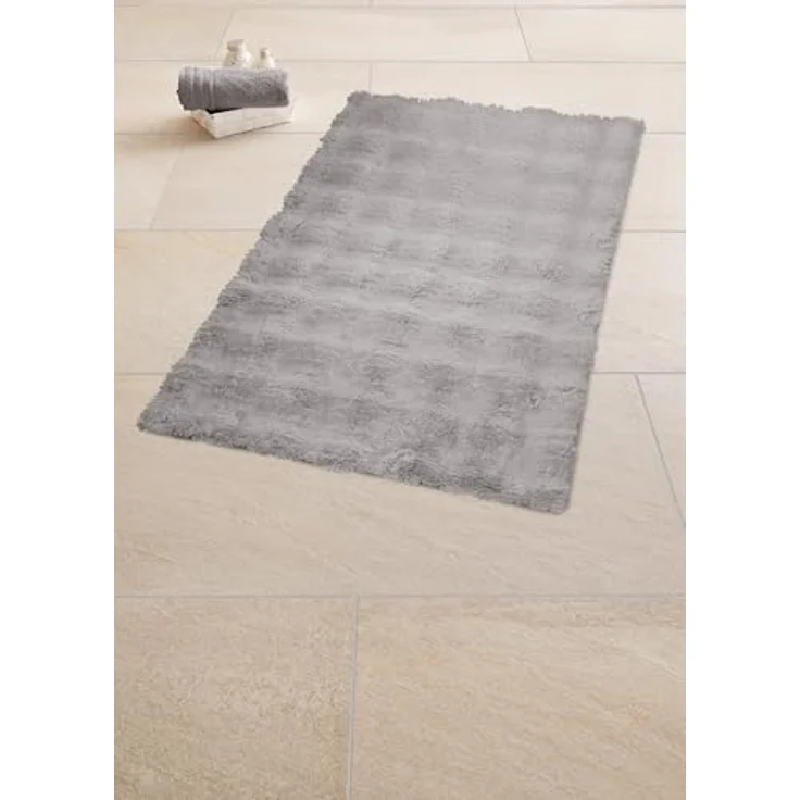 Kleine Wolke Badematte Cloud, Höhe 28 mm, rutschhemmend beschichtet, fußbodenheizungsgeeignet, Polyester, rechteckig, Badteppich, Uni Farben, Hoch-Tief Effekt, besonders weich – Bild 3