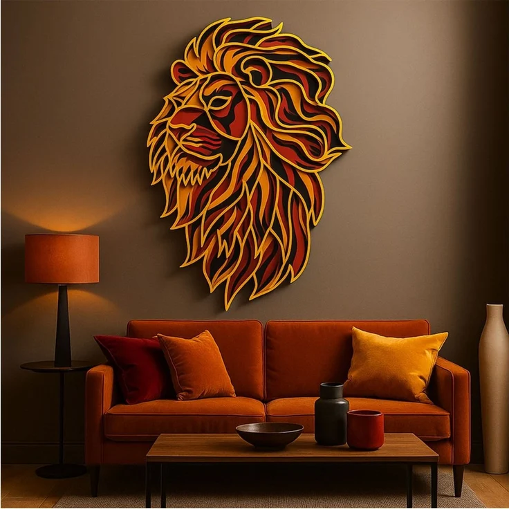Jungengel Wandbild Galatasaray Löwe 3D Aslan Löwenbild Löwenkopf Wanddeko, 100% Holz, Einfache Montage ohne Bohren, 3D Effekt – Bild 2