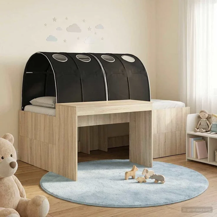 vidaXL Bett mit Tunnel 3 Stk. Artisian Eiche und Schwarz Holzwerkstoff 3423664 – Bild 1