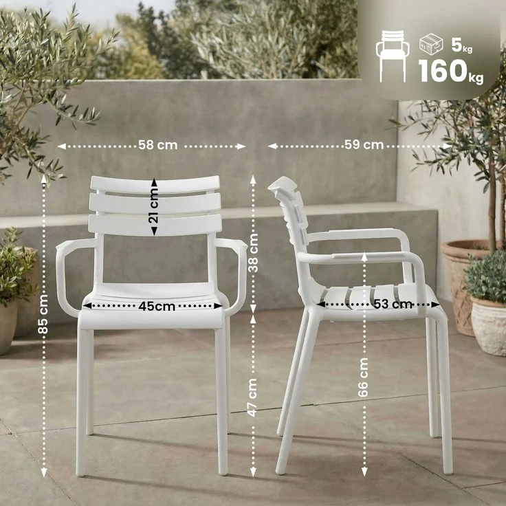 CLP 4er Set Gartenstühle Paris wetterfeste Kunststoffstühle stapelbar bis 160 kg,weiß – Bild 2