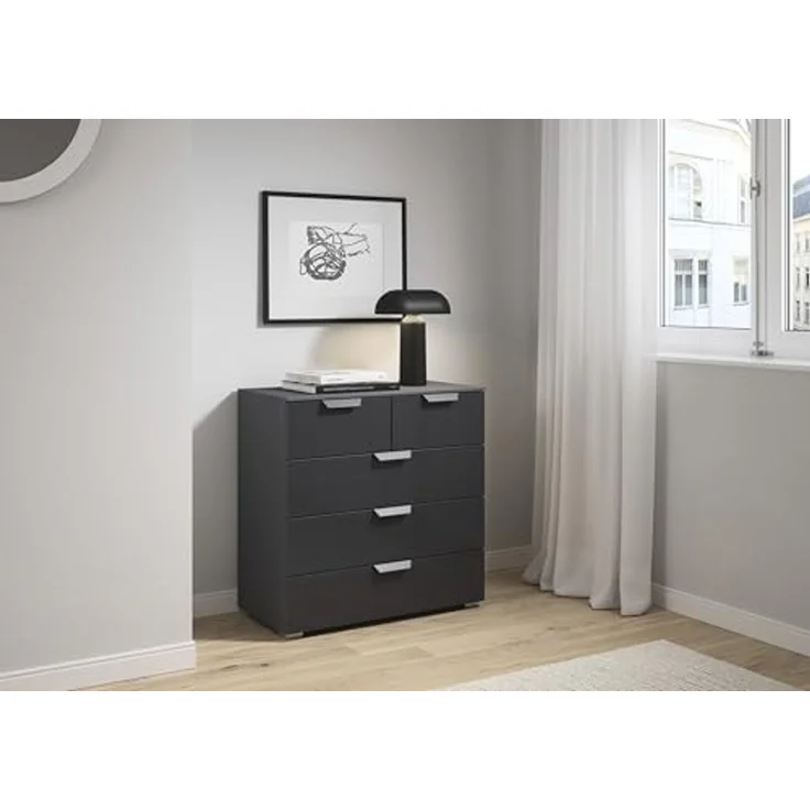 rauch Aditio Box, Kommode, 5 Schubladen, mit Glasfront, mit Softclose-Funktion, Farbe Grau metallic, BxHxT 80x81x42cm – Bild 2