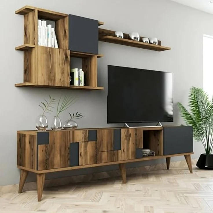 Dmora TV-Schrank Menk 180x33,8x48,6h cm Braun 4 Regale, 4 Türen – Bild 5