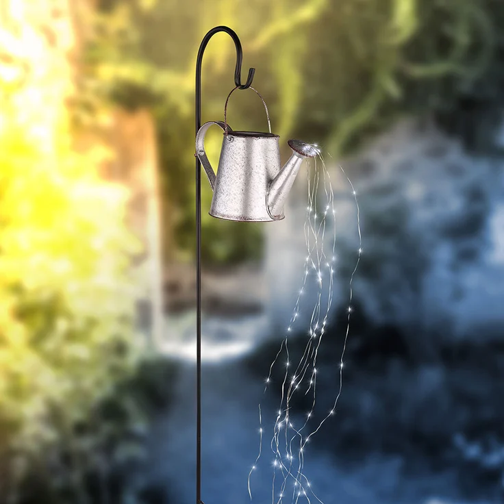 LED Solar-Steckleuchte, Gießkanne, silber-grau, H 112 cm – Bild 7