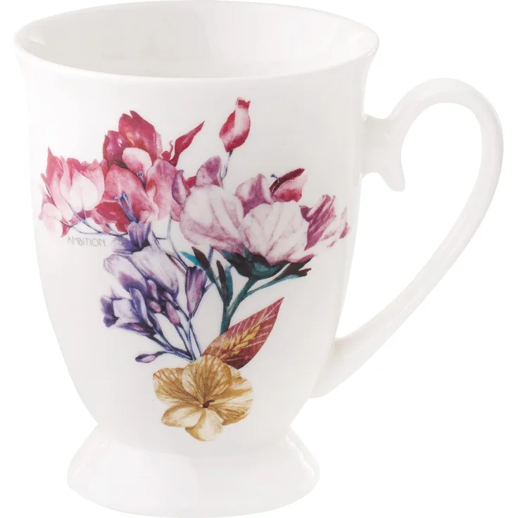 AMBITION Porzelan Becher Garden 300 ml Blume Trinkbecher Porzellanbecher Teebecher Kaffeebecher, weiß, violett, Mehrfarbig, gelb