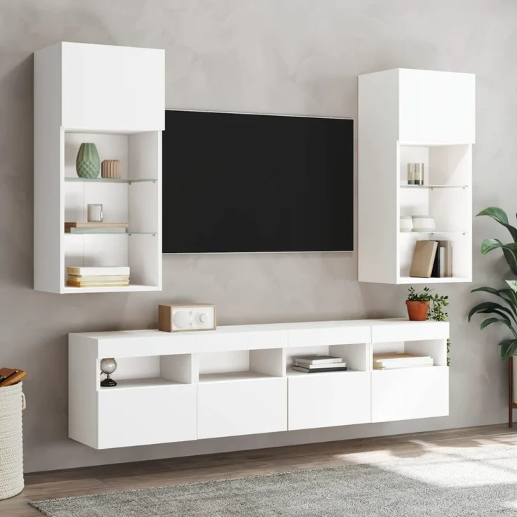 TV-Wandschrank, Fernsehschrank mit LED-Leuchten Weiß 40x30x40 cm – Bild 6
