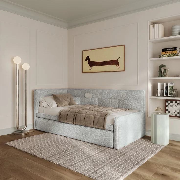 Selsey 'Nesmi' Polsterbett mit Bettkasten, Webstoff Hellblau, 90x200 cm – Bild 2