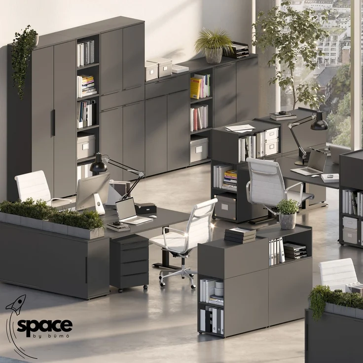 bümö Space Aktenregal Holz, Mehrzweckregal 80 cm breit in Graphit - Regal für 5 OH, Büro Regal groß als Möbel für Arbeitszimmer, Büroregal, Bücherregal & Ordnerregal, SPCAR5OH547 – Bild 5