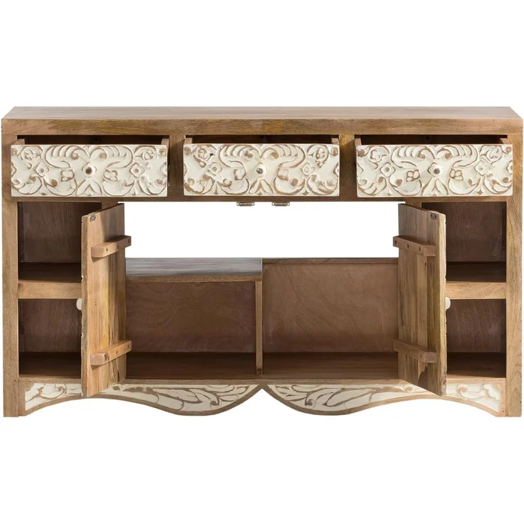 Waschtisch 130 cm Massivholz Mango braun Woodkings Delhi Waschbeckenunterschrank Bad-Unterschrank Doppelwaschtisch 130x75x50 cm Boho Landhausstil – Bild 5