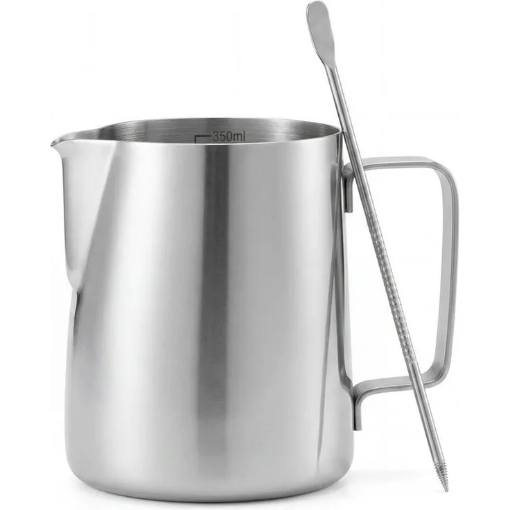 JASLIFE Milchkännchen Barista Edelstahl 350/600 ml mit Skala & Latte-Art-Stift, 0.35 l, Edelstahl, mit Skala, inklusive Latte Art Stift, rostfrei
