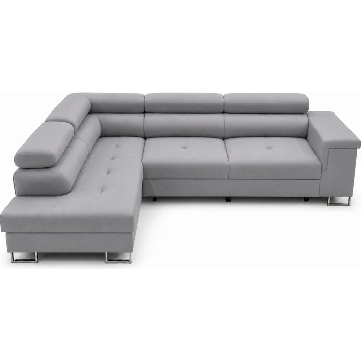 KRISAN MÖBEL Ecksofa L-Form ALVARO in Hellgrau 275 x 90 x 202 cm mit Schlaffunktion und Bettkasten Links