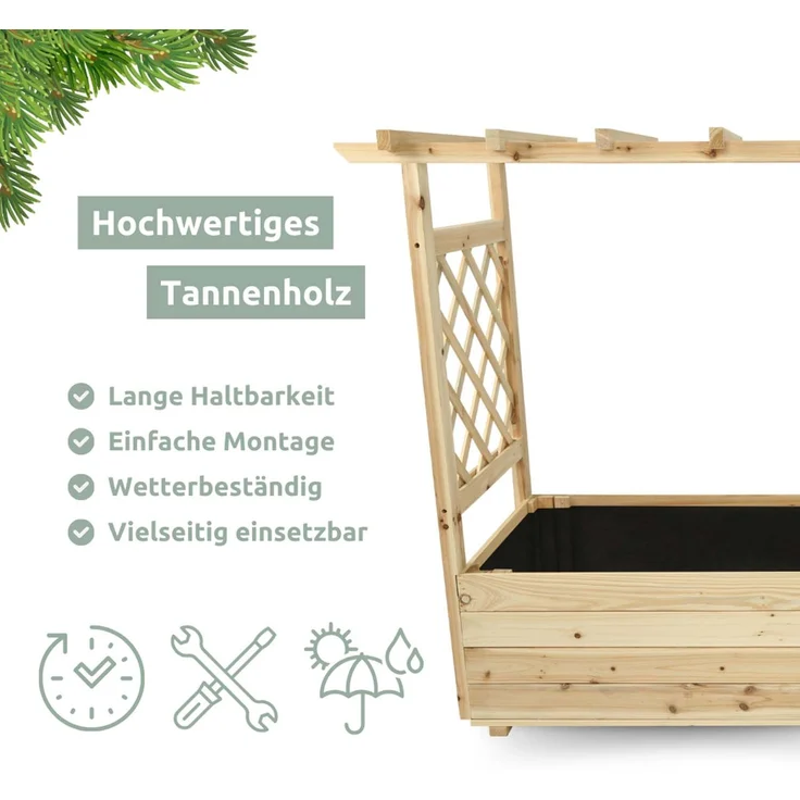 2er Set Pflanzkästen mit Rankgittern & Dach - Tannenholz - 128 x 44 x 103cm – Bild 6